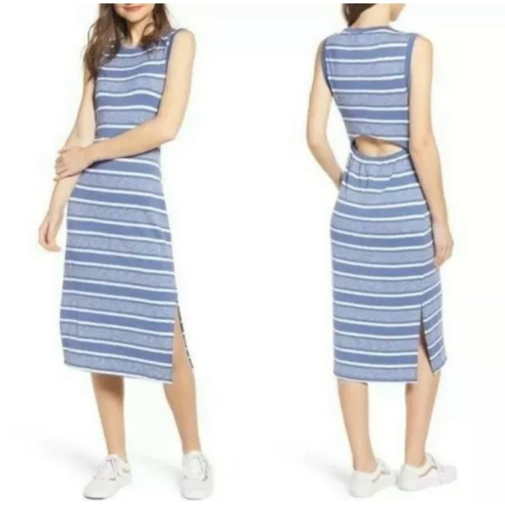 BP. Blue Stripe Sleeveless Open Back Midi Dress
